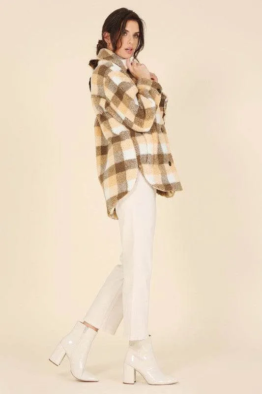 Lilou Plaid Sherpa Shirt Collar Jacket With Pockets