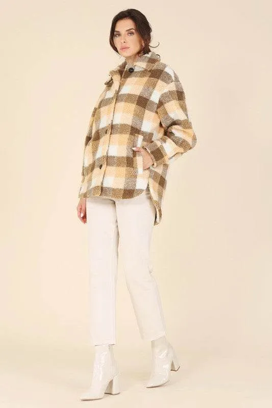 Lilou Plaid Sherpa Shirt Collar Jacket With Pockets