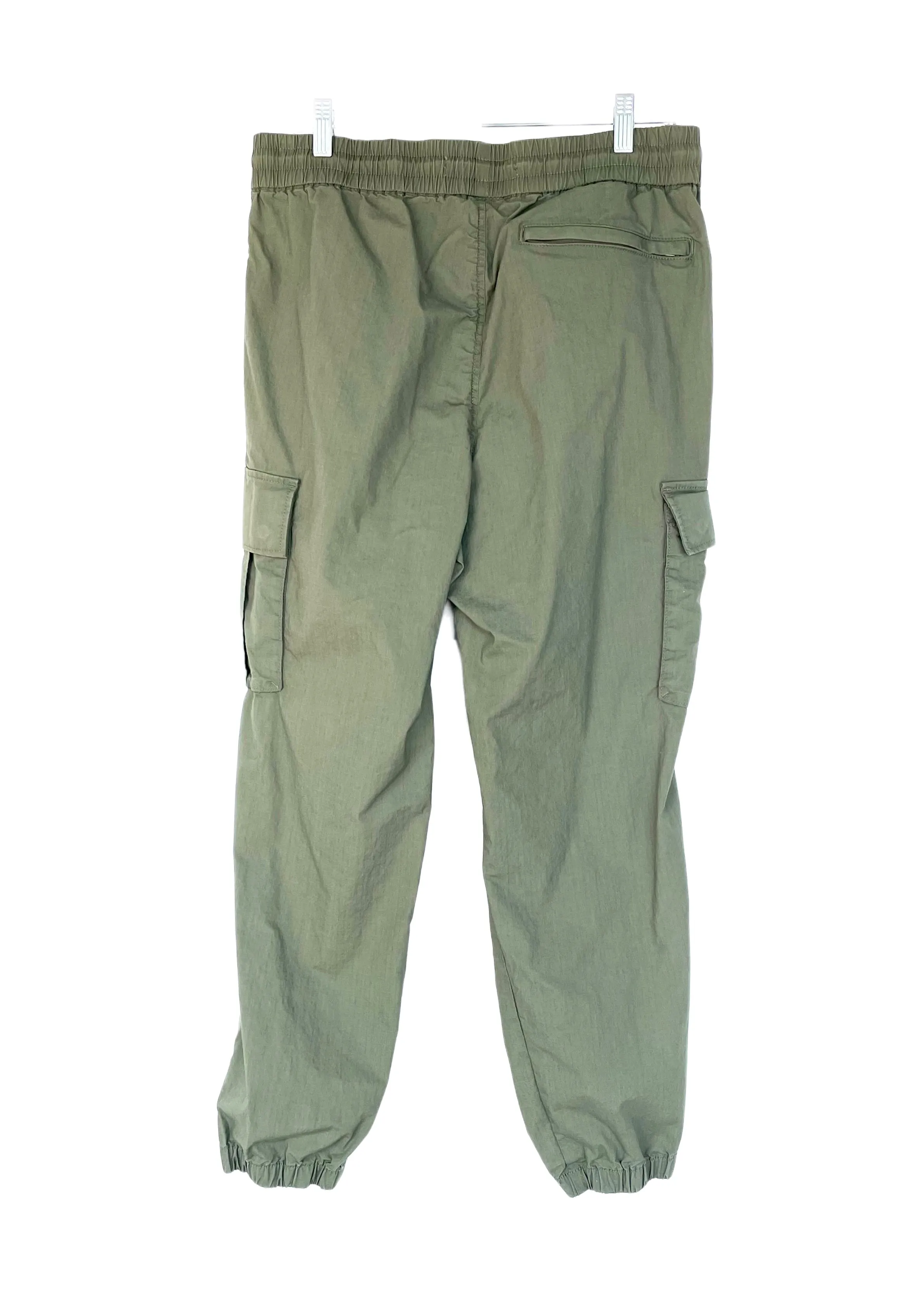 MANGO MAN green grid cotton jogger cargo pants w/ drawstring elastic waist & hem, 32