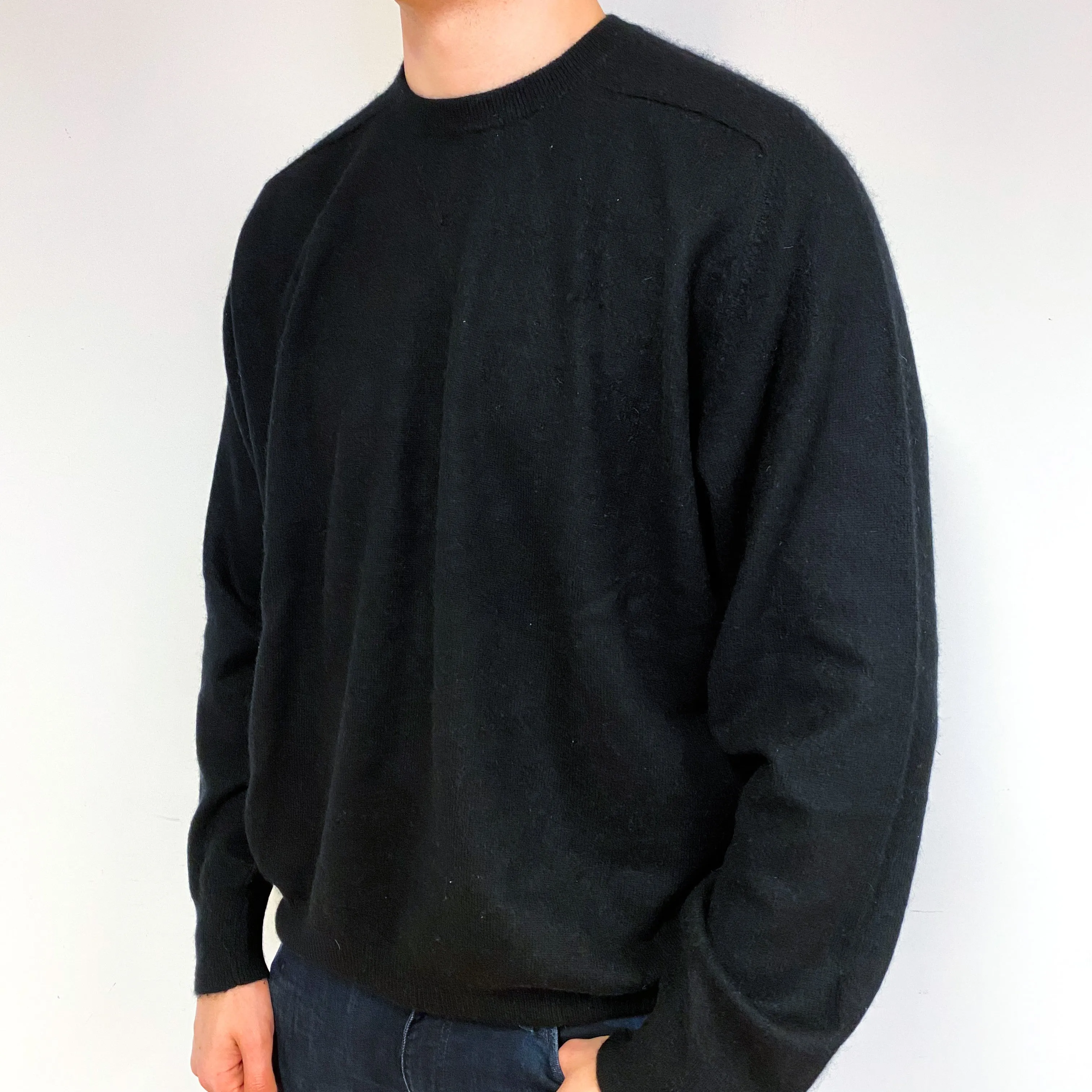 Men's Black Cashmere Crew Neck  Sweatshirt Jumper Extra Extra Large