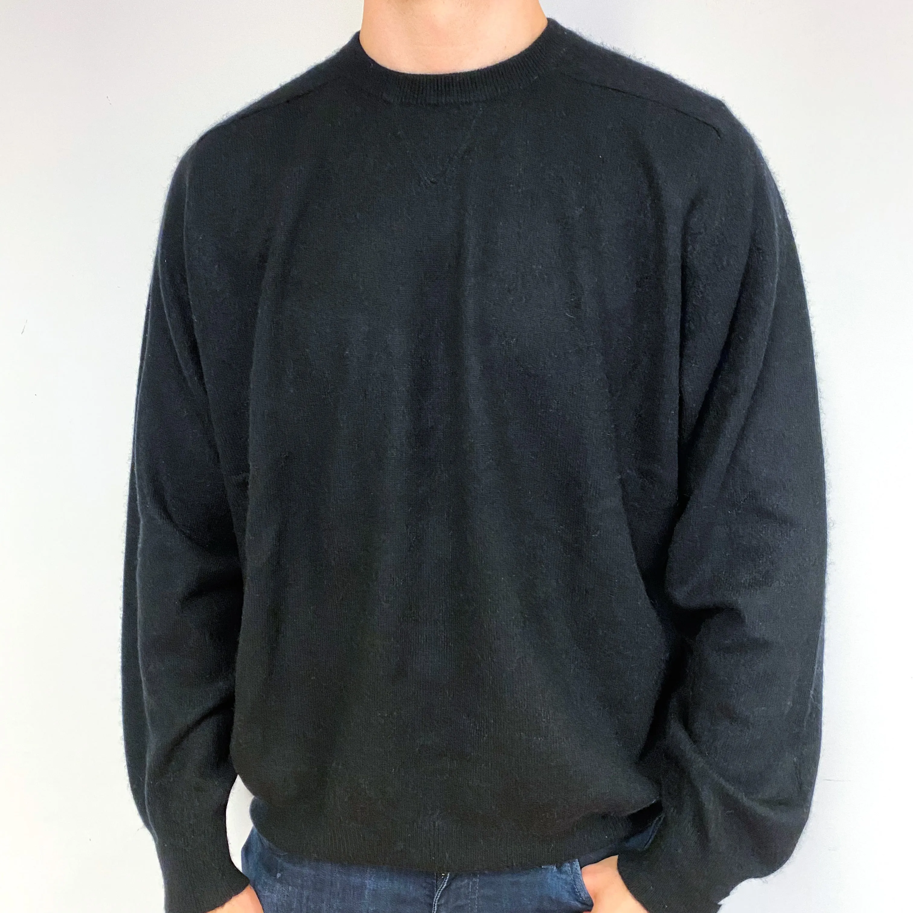 Men's Black Cashmere Crew Neck  Sweatshirt Jumper Extra Extra Large