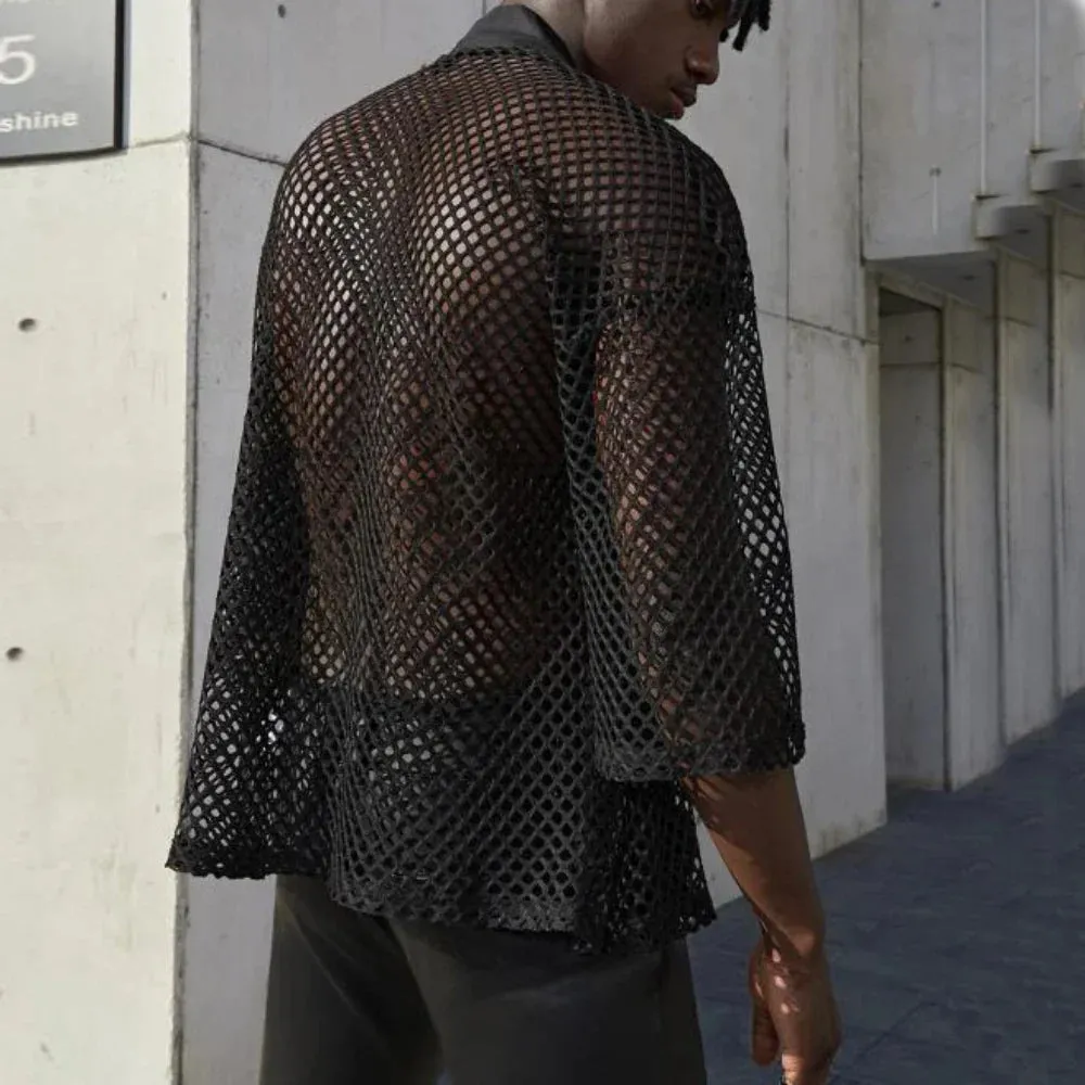 Men's Hollowed-Out Mesh Black Top