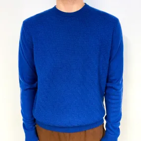 Men's Royal Blue Zigzag Cashmere Crew Neck Jumper Large