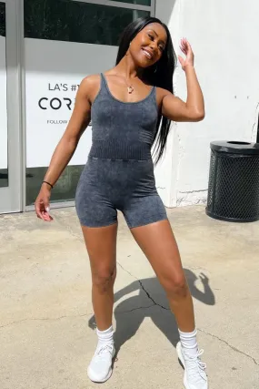 Mineral Wash Seamless Romper - Ash Black