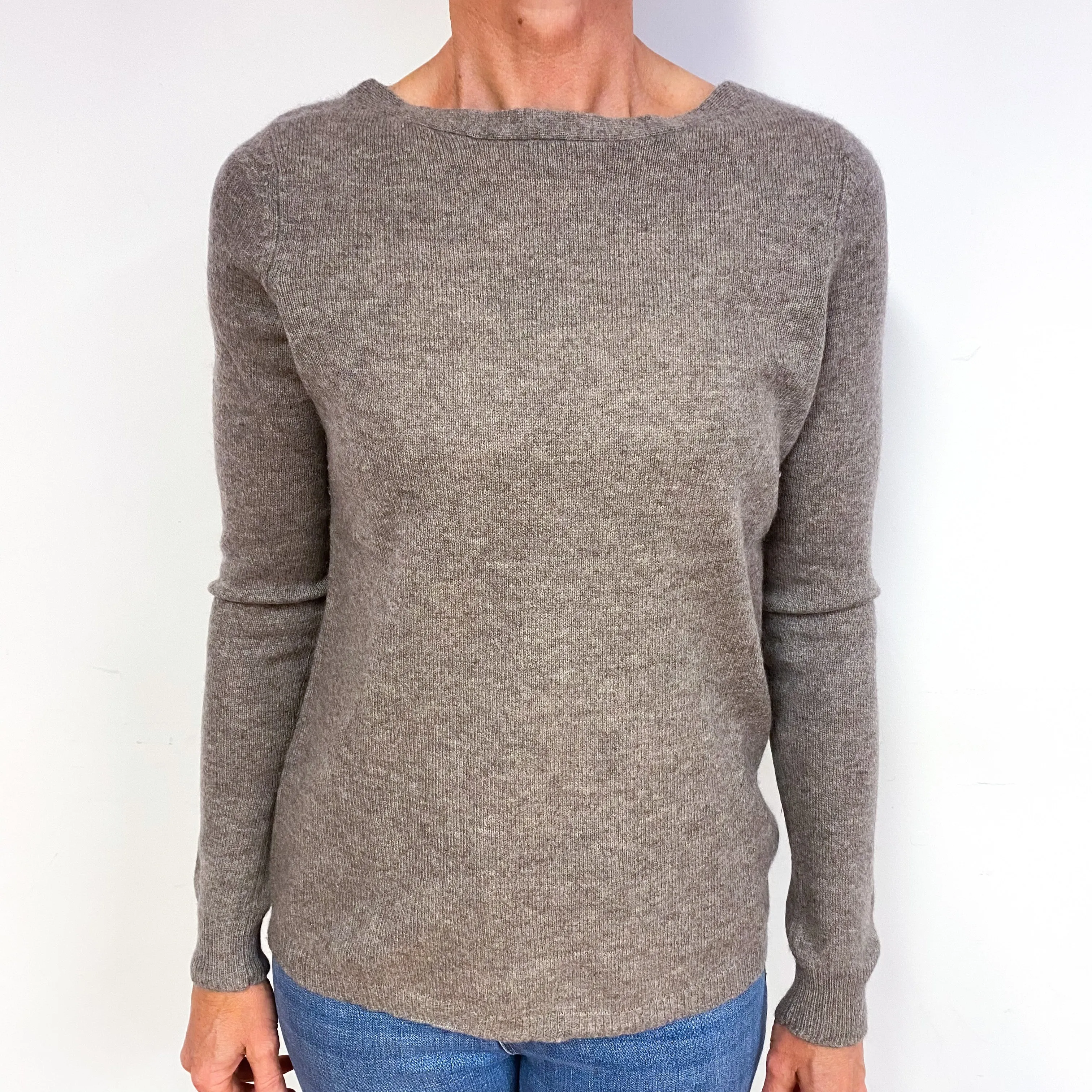Mink Brown Cashmere Boat Neck Jumper Medium