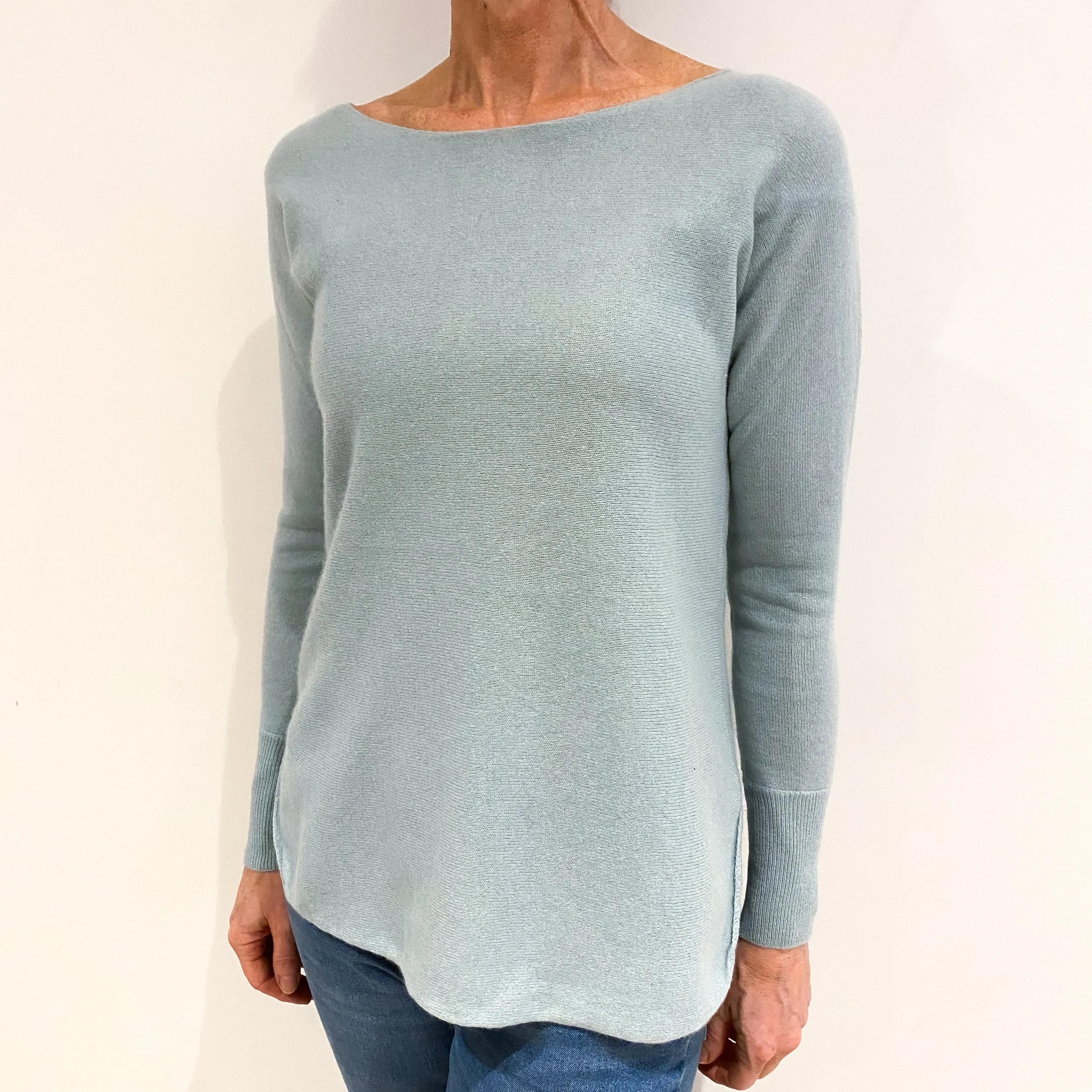 Mint Green Cashmere Batwing Crew Neck Jumper Small