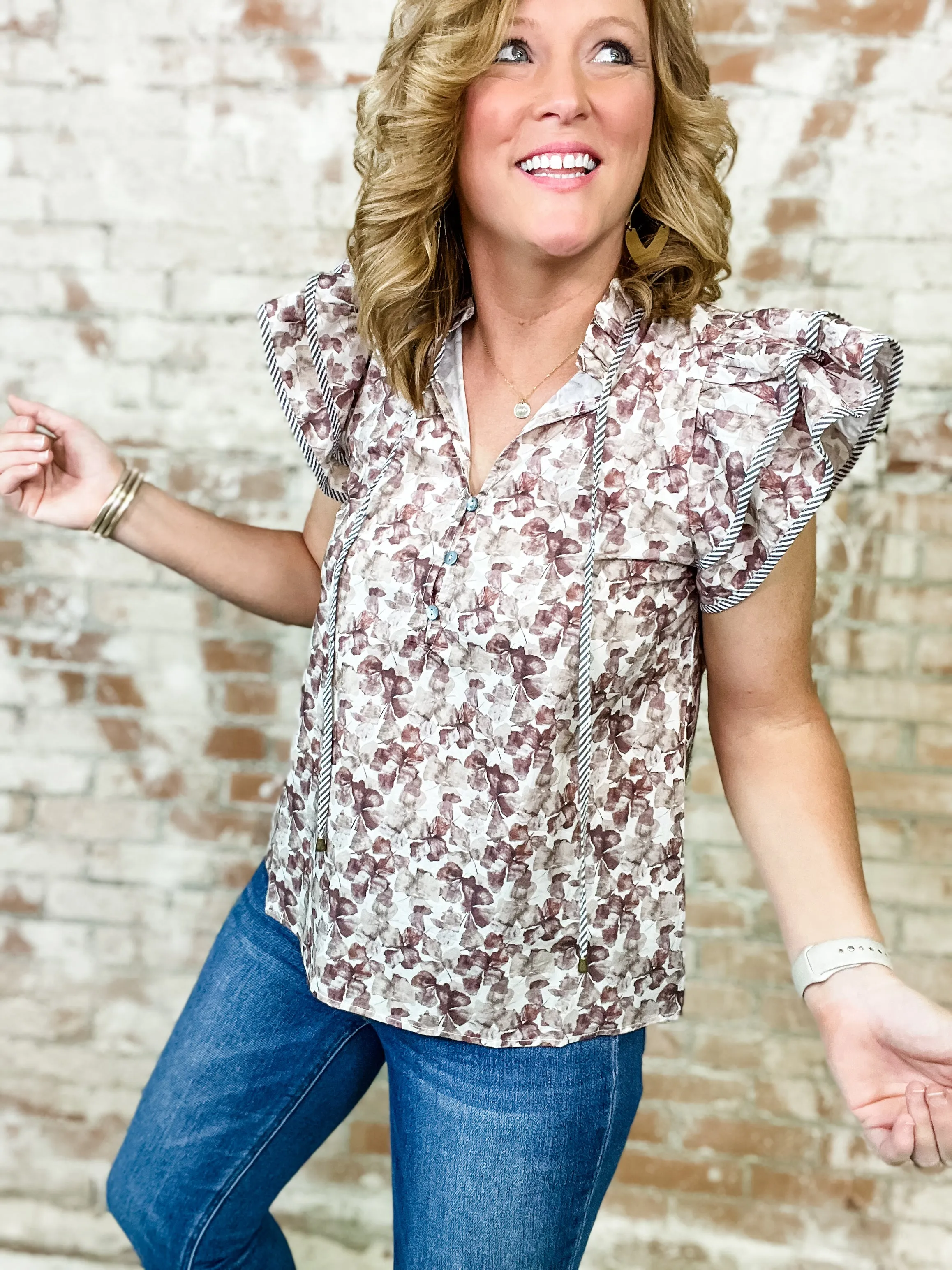 Mireya Floral Print Contrast Trim Top - FINAL SALE