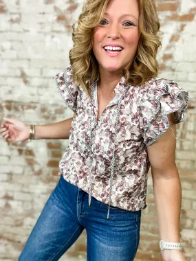 Mireya Floral Print Contrast Trim Top - FINAL SALE