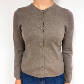Mocha Brown Cashmere Crew Neck Cardigan Small/Petite