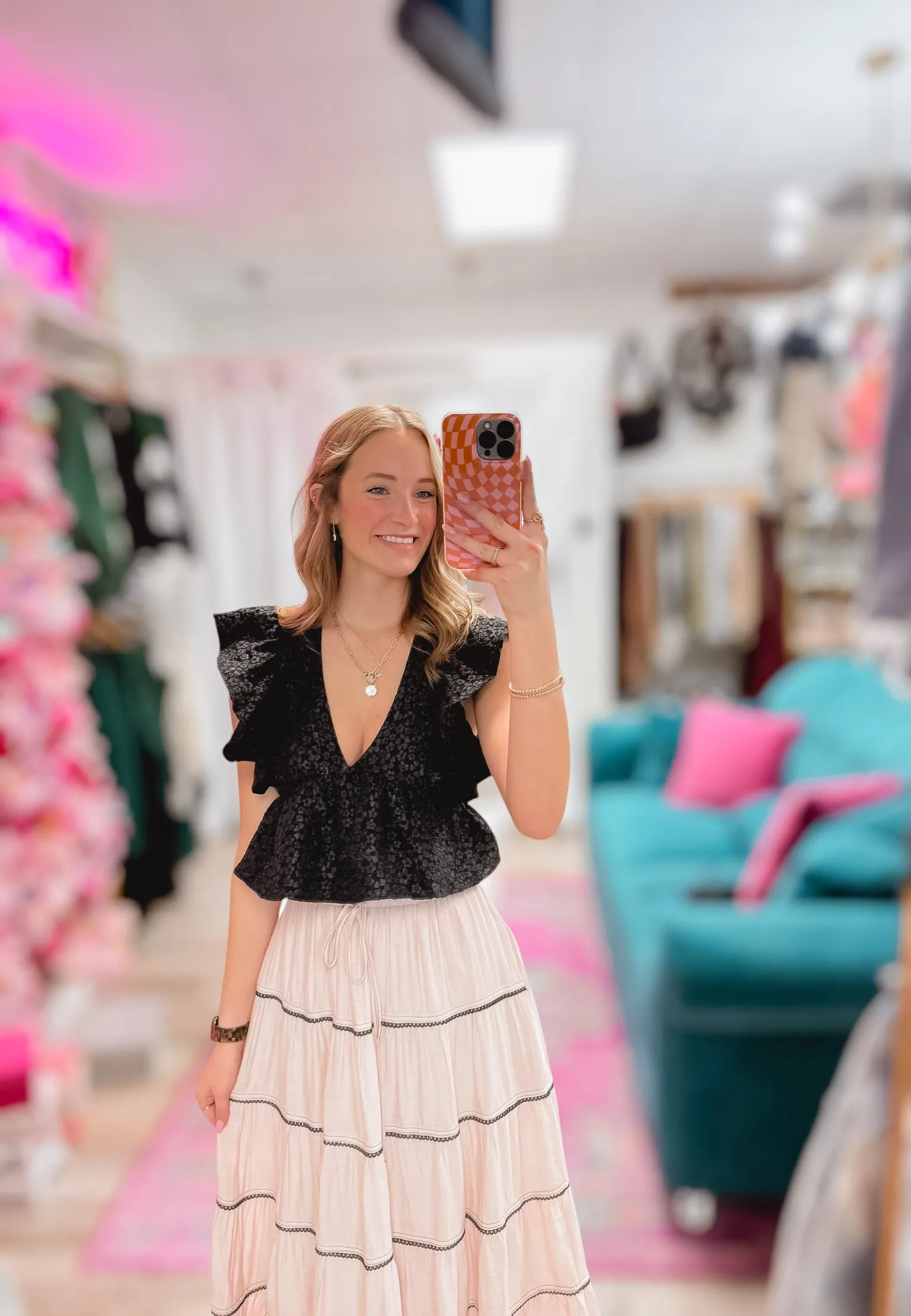 Muted Pink Tiered Tie Front Maxi Skirt