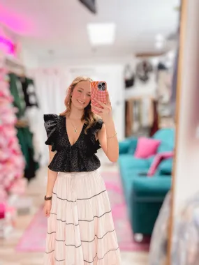 Muted Pink Tiered Tie Front Maxi Skirt