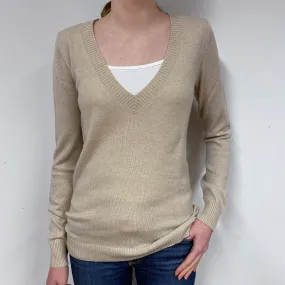 Oatmeal Longline Cashmere V-Neck Jumper Extra Small