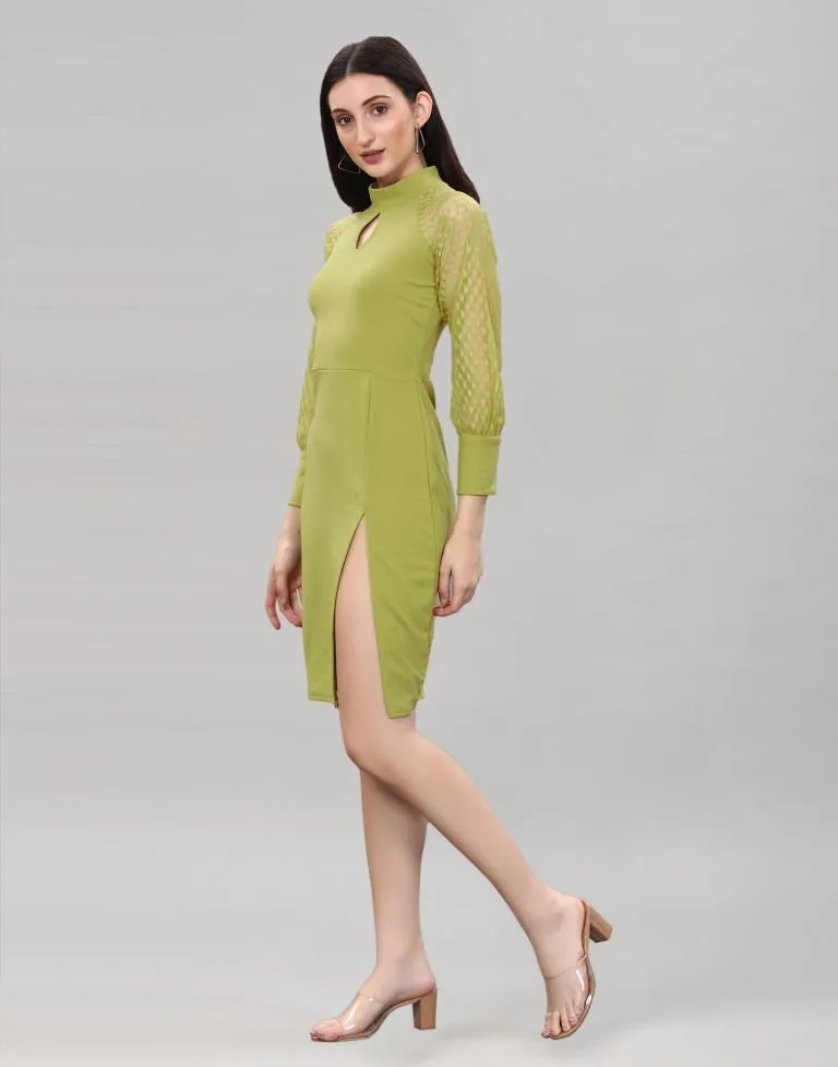 Olive Green Coloured Lycra Knitted bodycon dress
