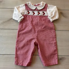 Petit Ami Red Stocking Smocked Romper