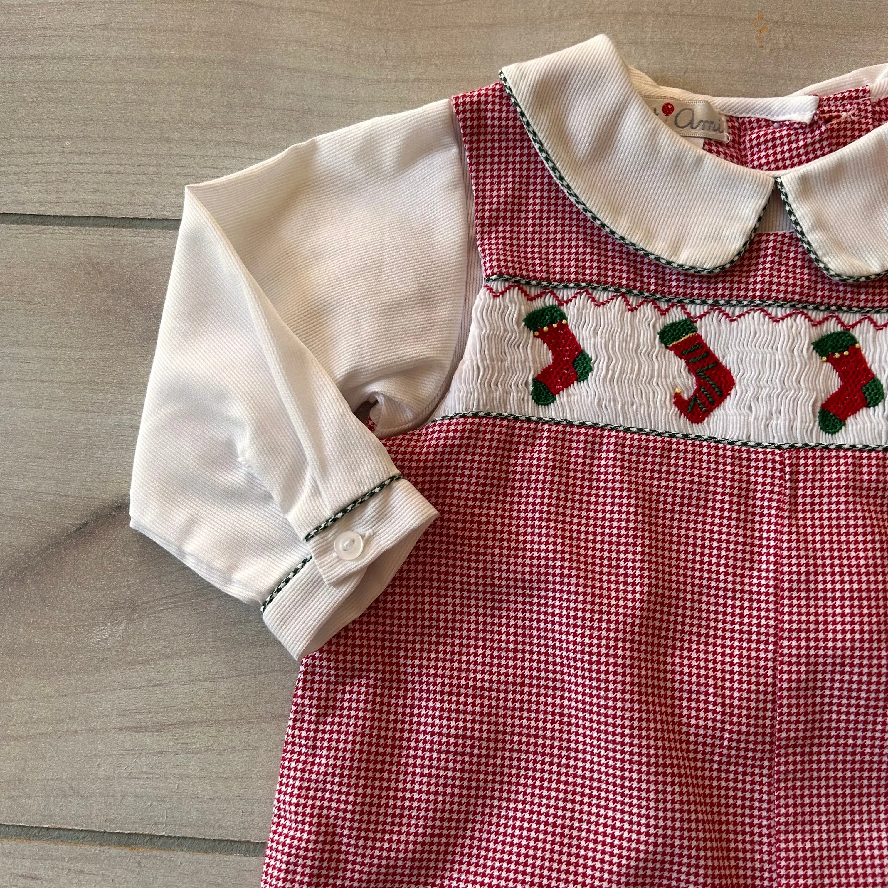 Petit Ami Red Stocking Smocked Romper