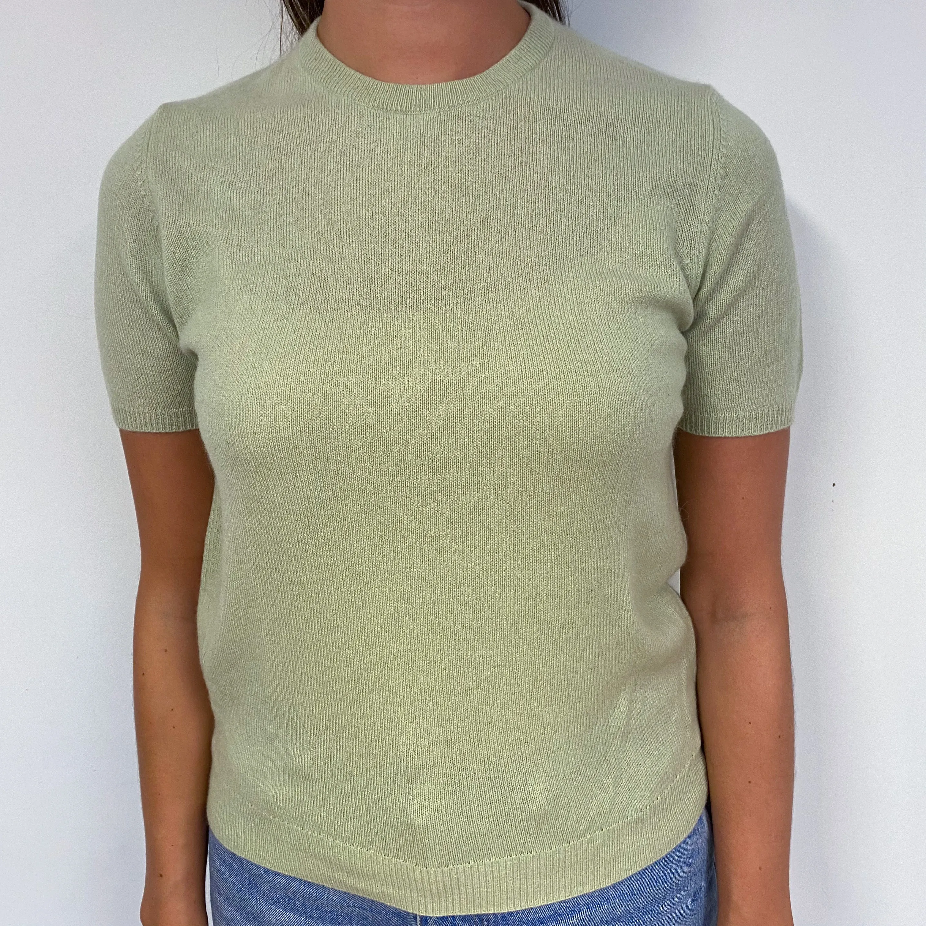 Pistachio Green Short Sleeved Crew Neck Cashmere Jumper
