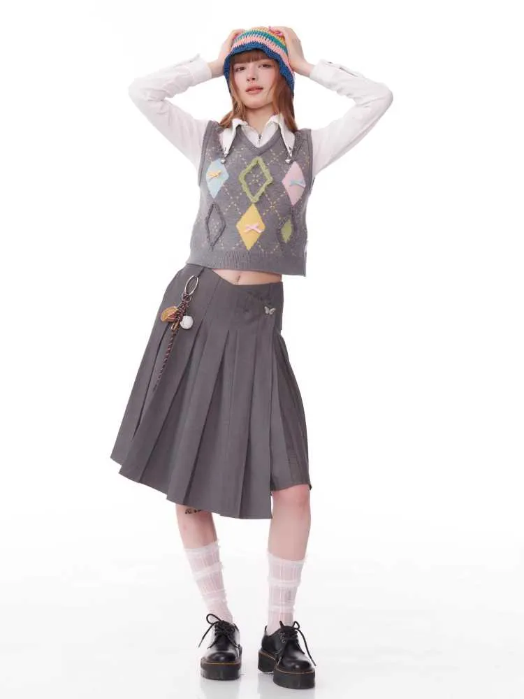 plaid V-neck knitted vest