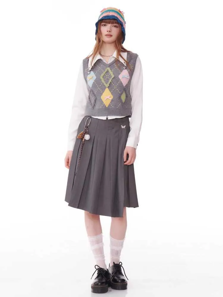 plaid V-neck knitted vest