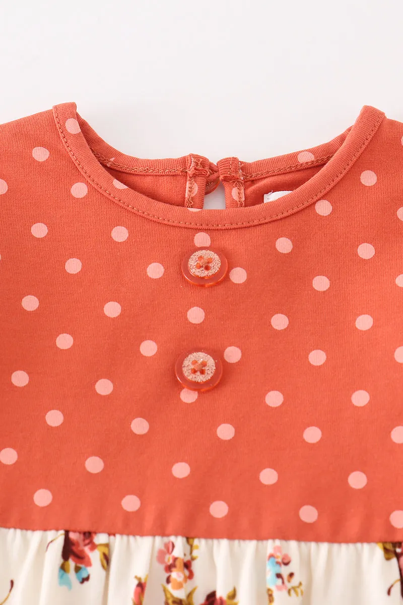 Platinum Rust Floral Dot Pocket Girl Romper