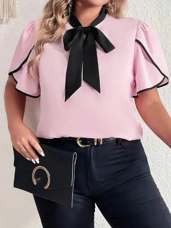 Plus Size Colorblock Lace-Up Shirt