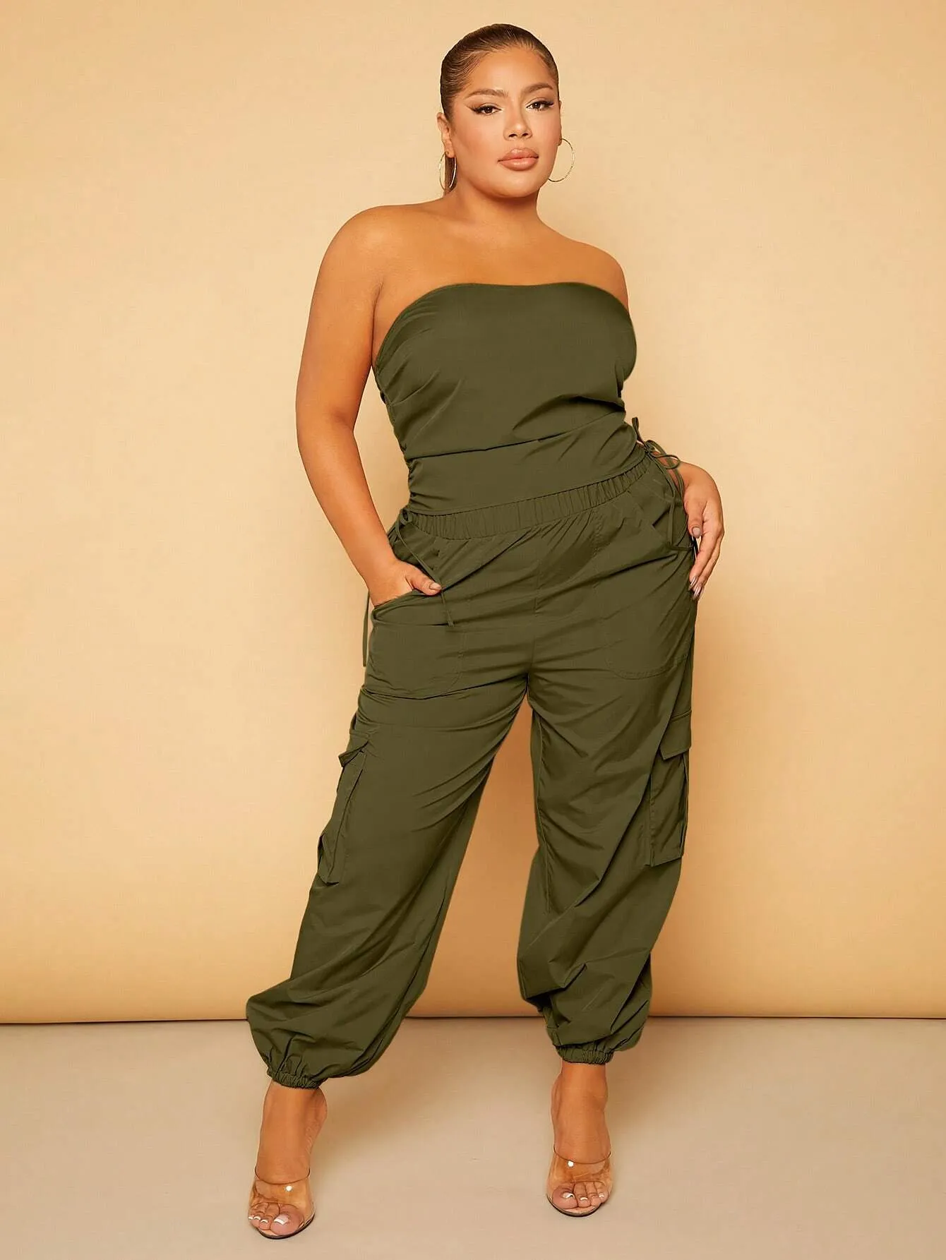 Plus Size Drawstring Waist Cargo Pants