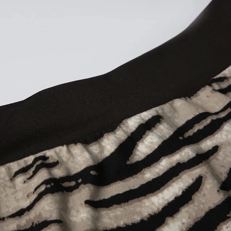 Plush Zebra Maxi Skirt with Faux Fur Texture