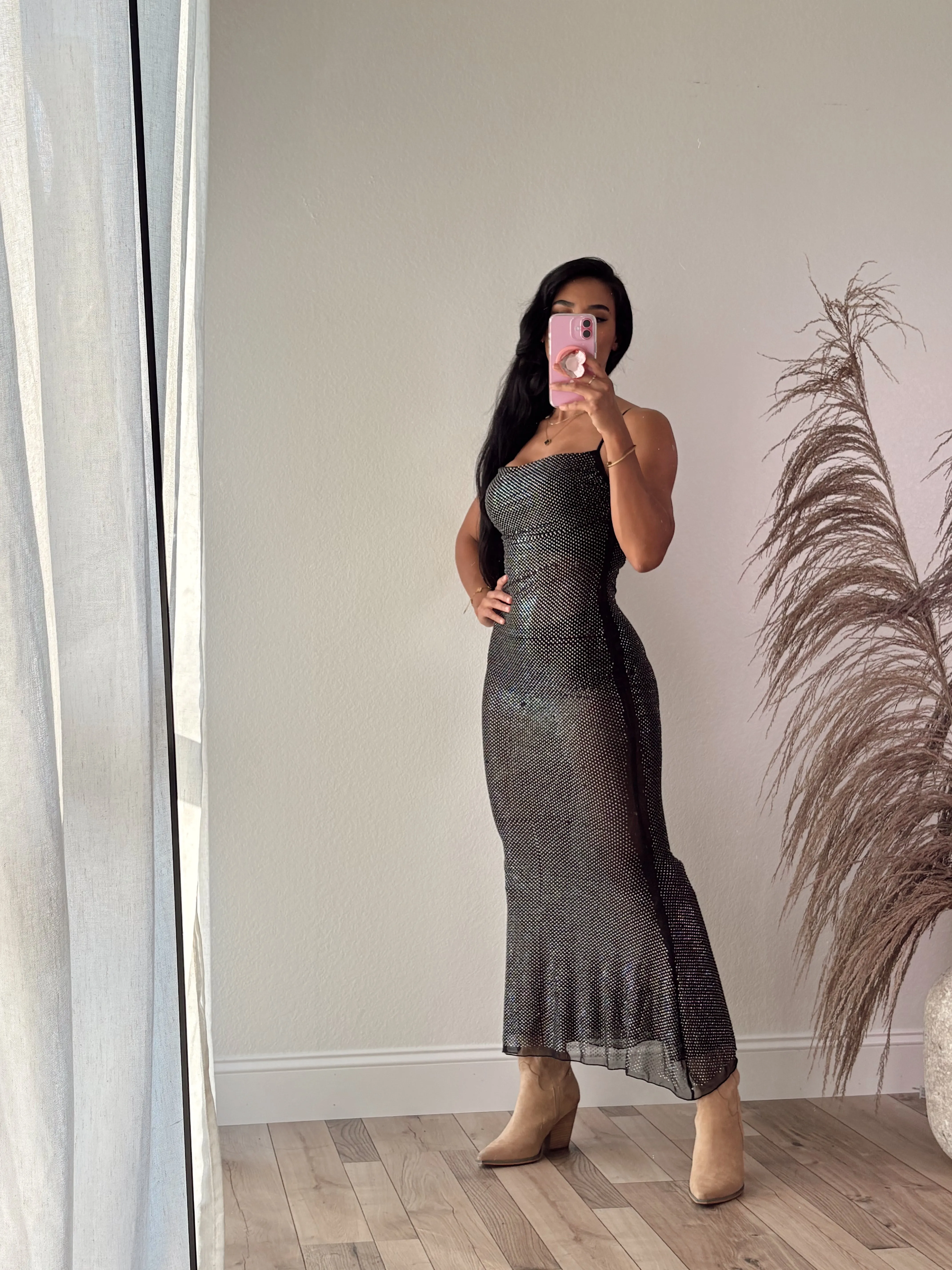 Power Move Mesh Rhinestone Maxi Dress