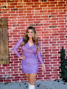 Pretty In Purple Sequin Collard Dress