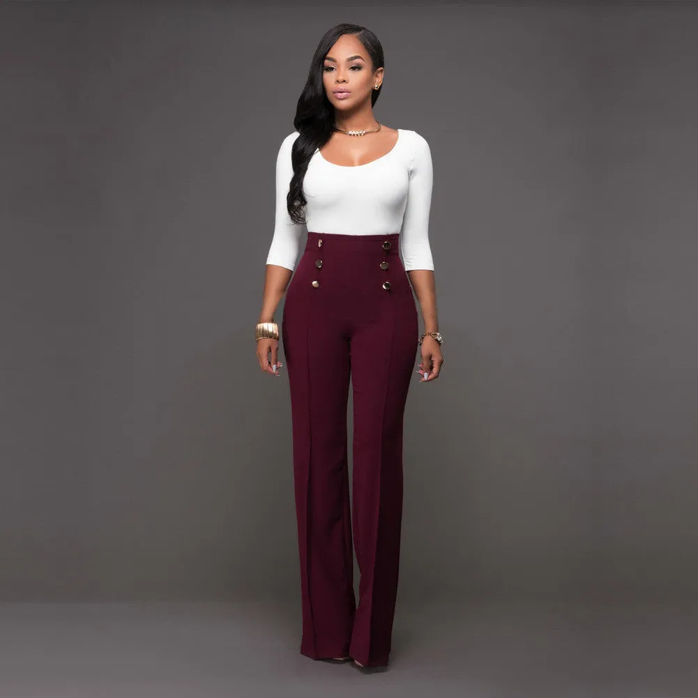 Pure Color High Waist Wide Leg Long Pants