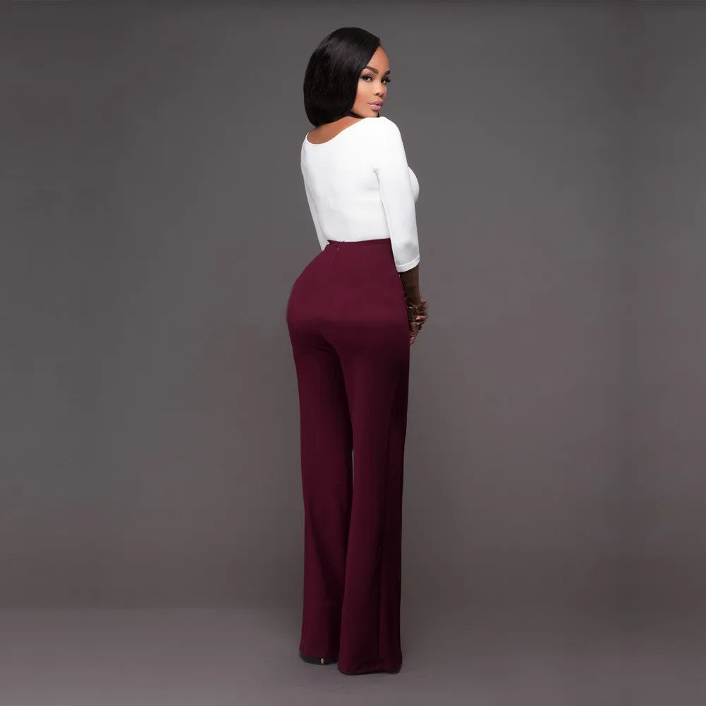 Pure Color High Waist Wide Leg Long Pants