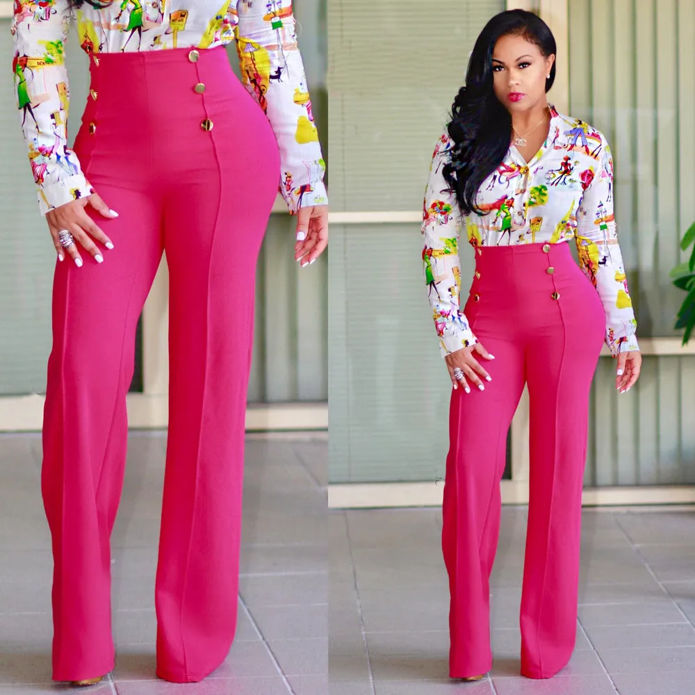 Pure Color High Waist Wide Leg Long Pants