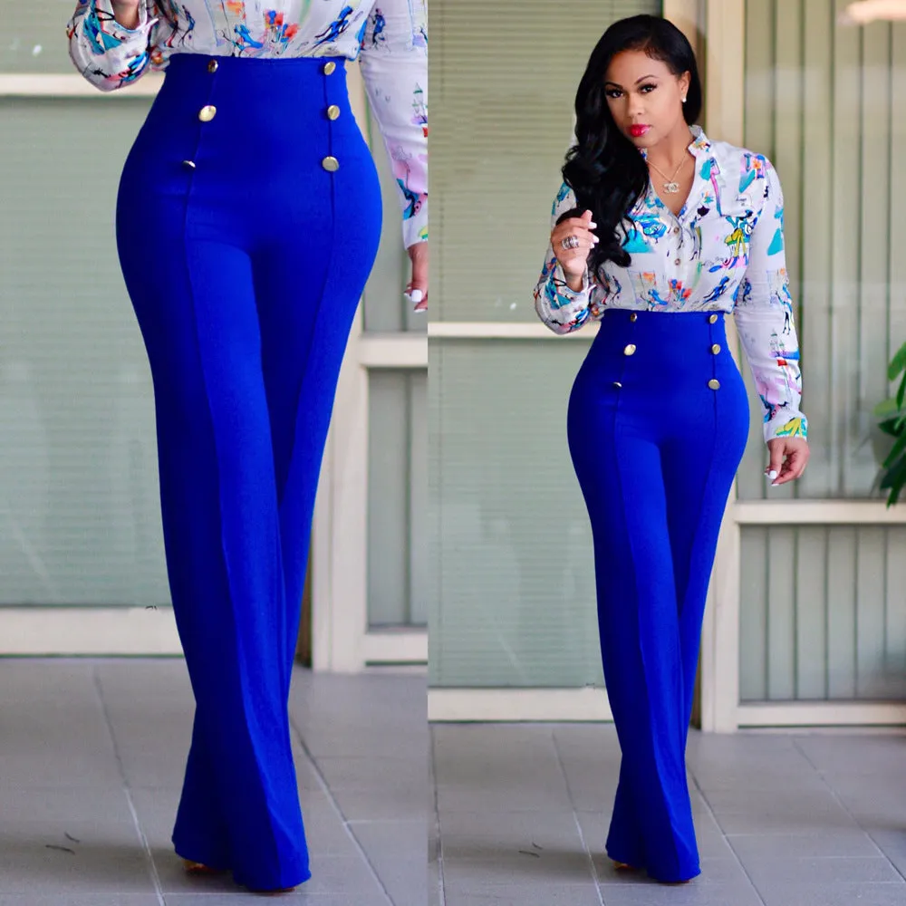 Pure Color High Waist Wide Leg Long Pants