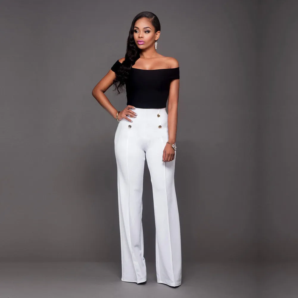 Pure Color High Waist Wide Leg Long Pants