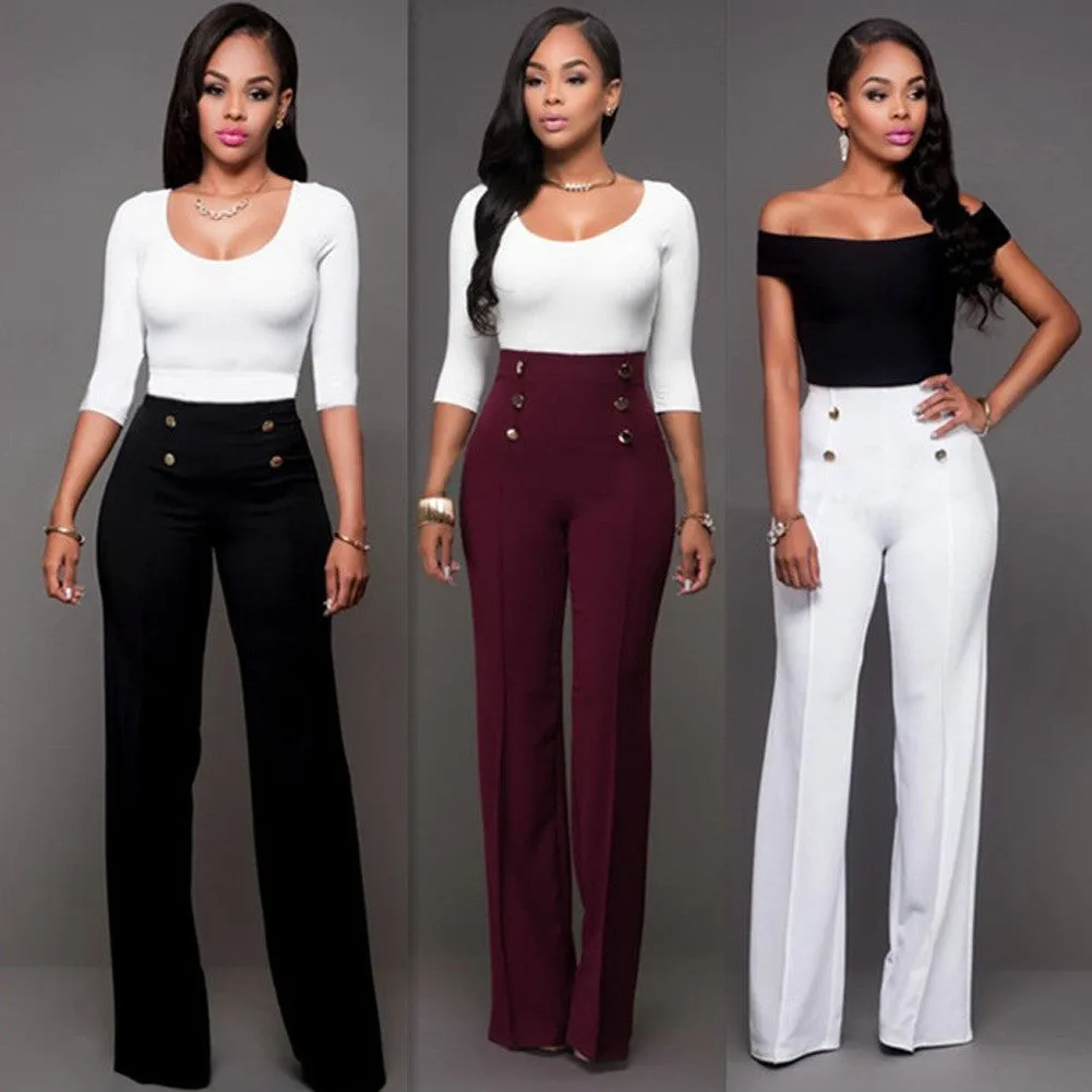 Pure Color High Waist Wide Leg Long Pants