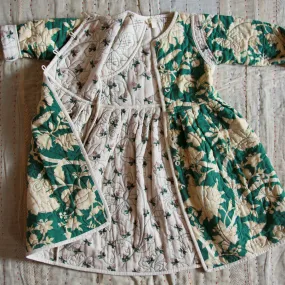 Quilted Dress Coat in Autumnal Green Flowers / Hazelnut by Bonjour