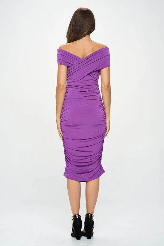 Renee C. Formal Solid Off Shoulder Bodycon Midi Dress