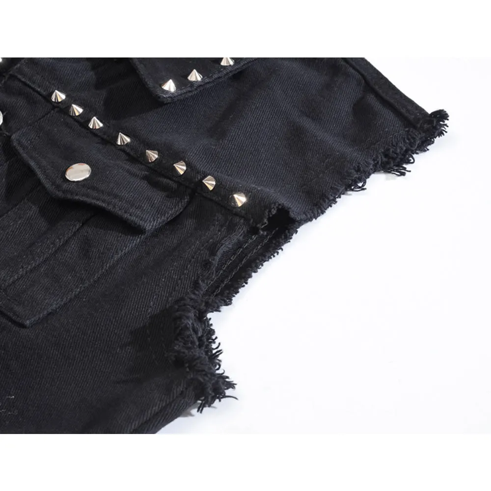 Retro Punk Rivet Black Denim Vest