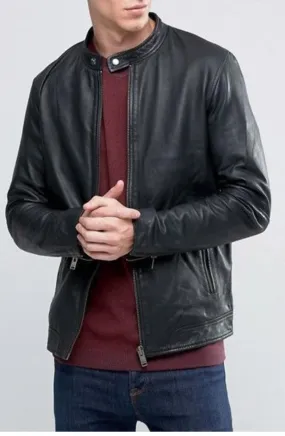 Rino Black Leather Jacket Men Biker Motorcycle Sheepskin