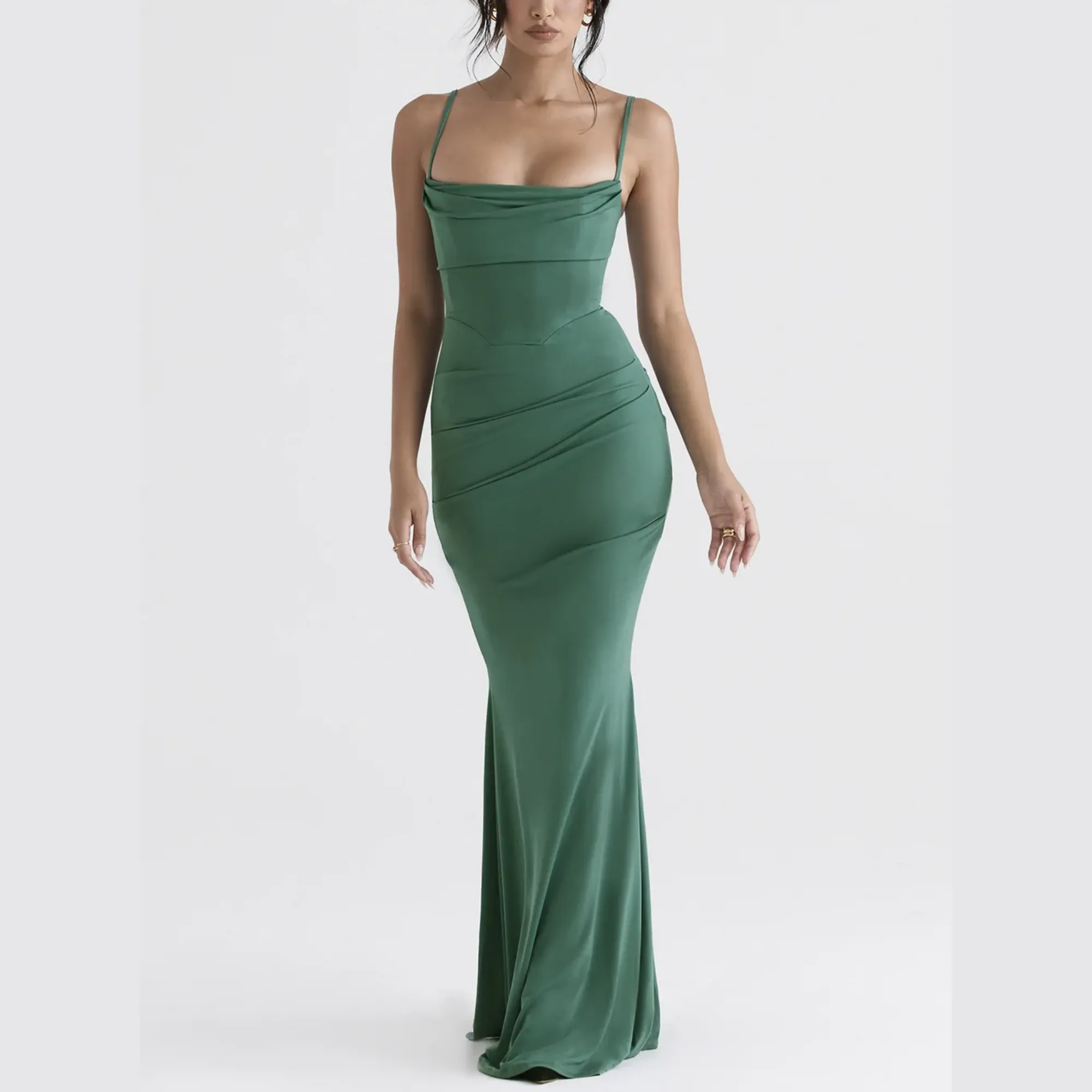 Romy - Green Draped Corset Maxi Dress