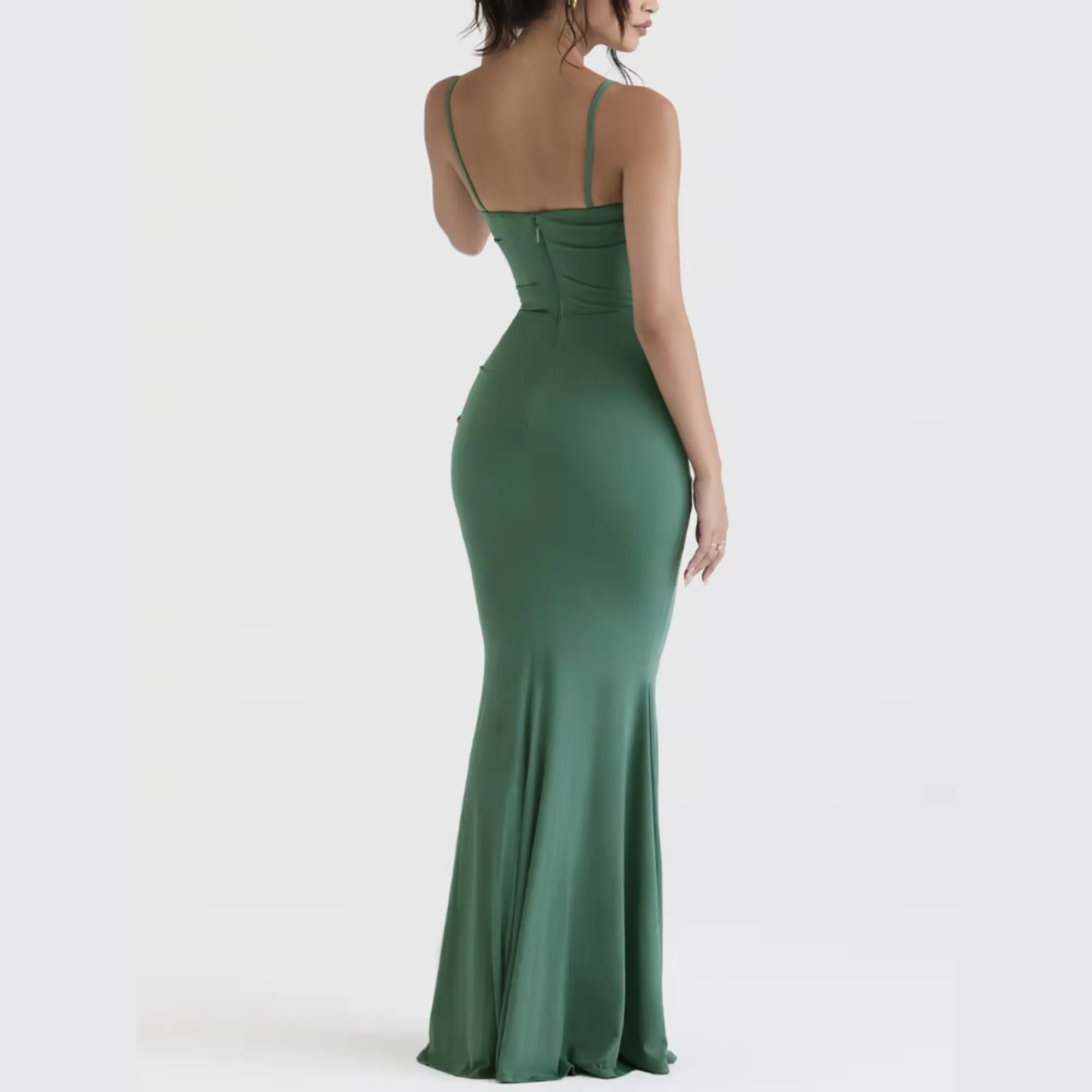 Romy - Green Draped Corset Maxi Dress