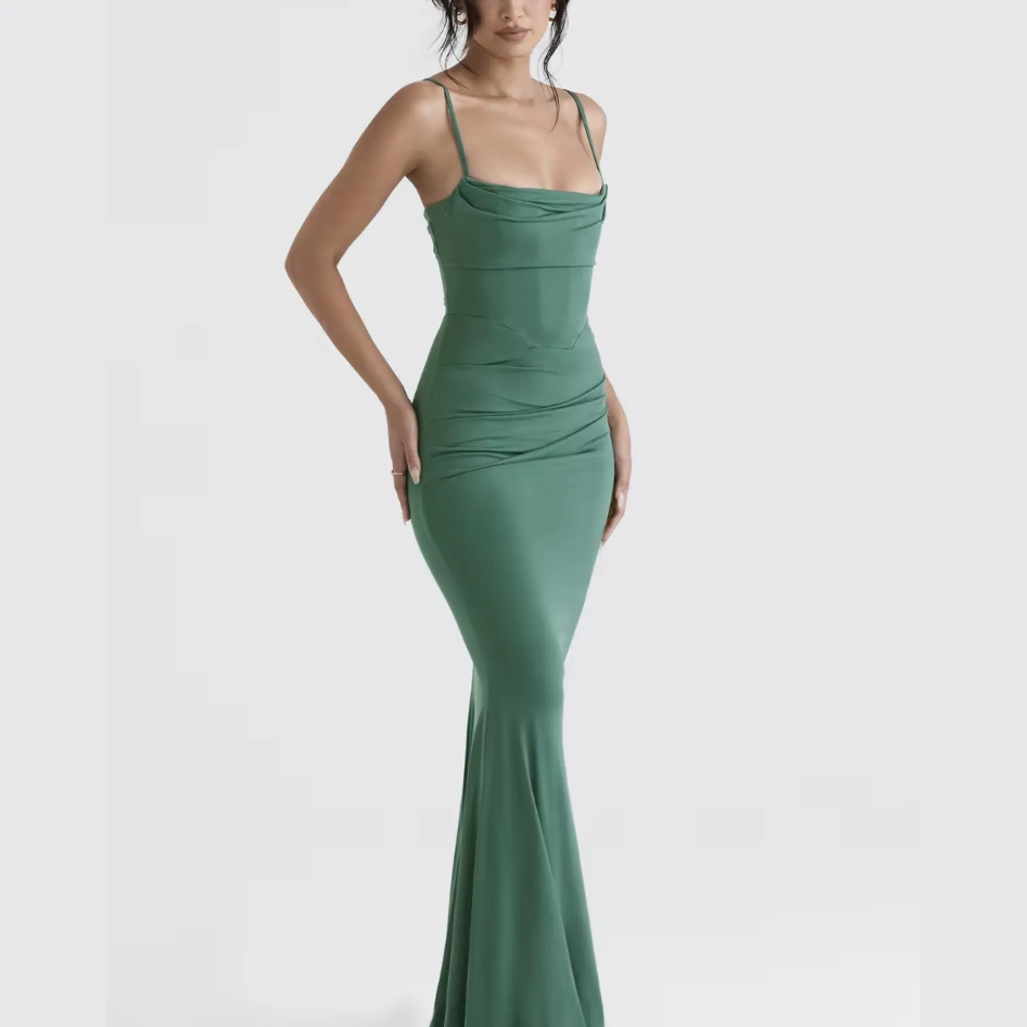 Romy - Green Draped Corset Maxi Dress
