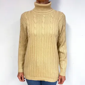 Sand Beige Longline Cashmere Polo Neck Jumper Medium