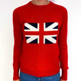 Scarlet Red Union Jack Cashmere Crew Neck Jumper Medium