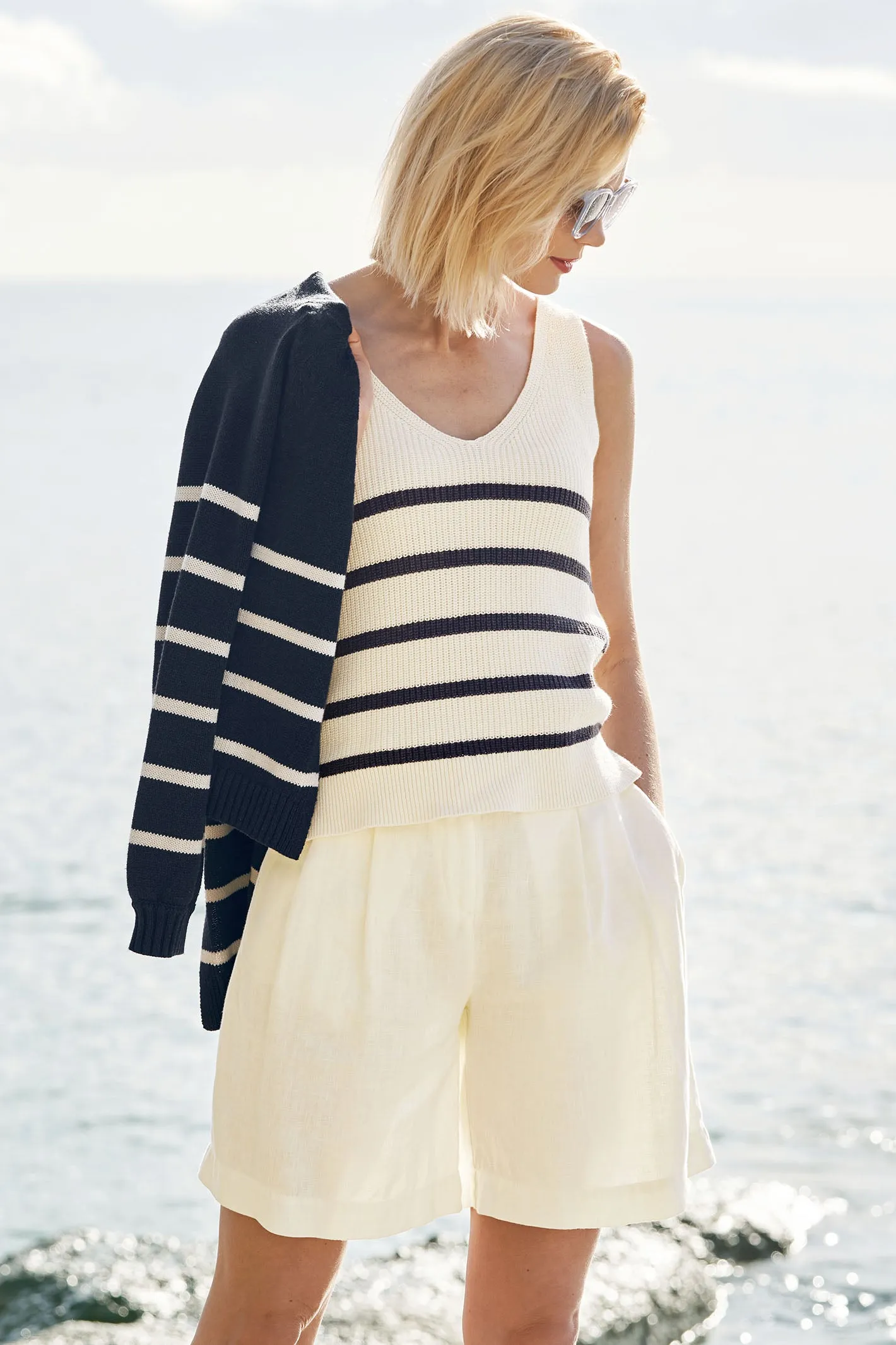 Seasalt WM33636-31892 Cream Veneer Chalk Maritime Stripe Canary Vest