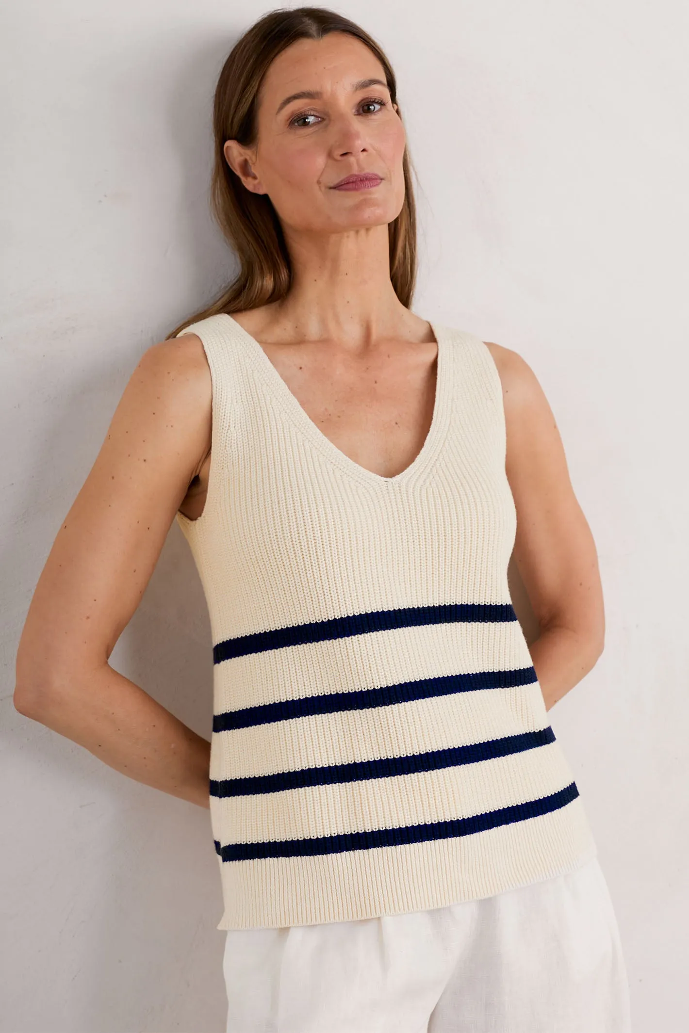 Seasalt WM33636-31892 Cream Veneer Chalk Maritime Stripe Canary Vest