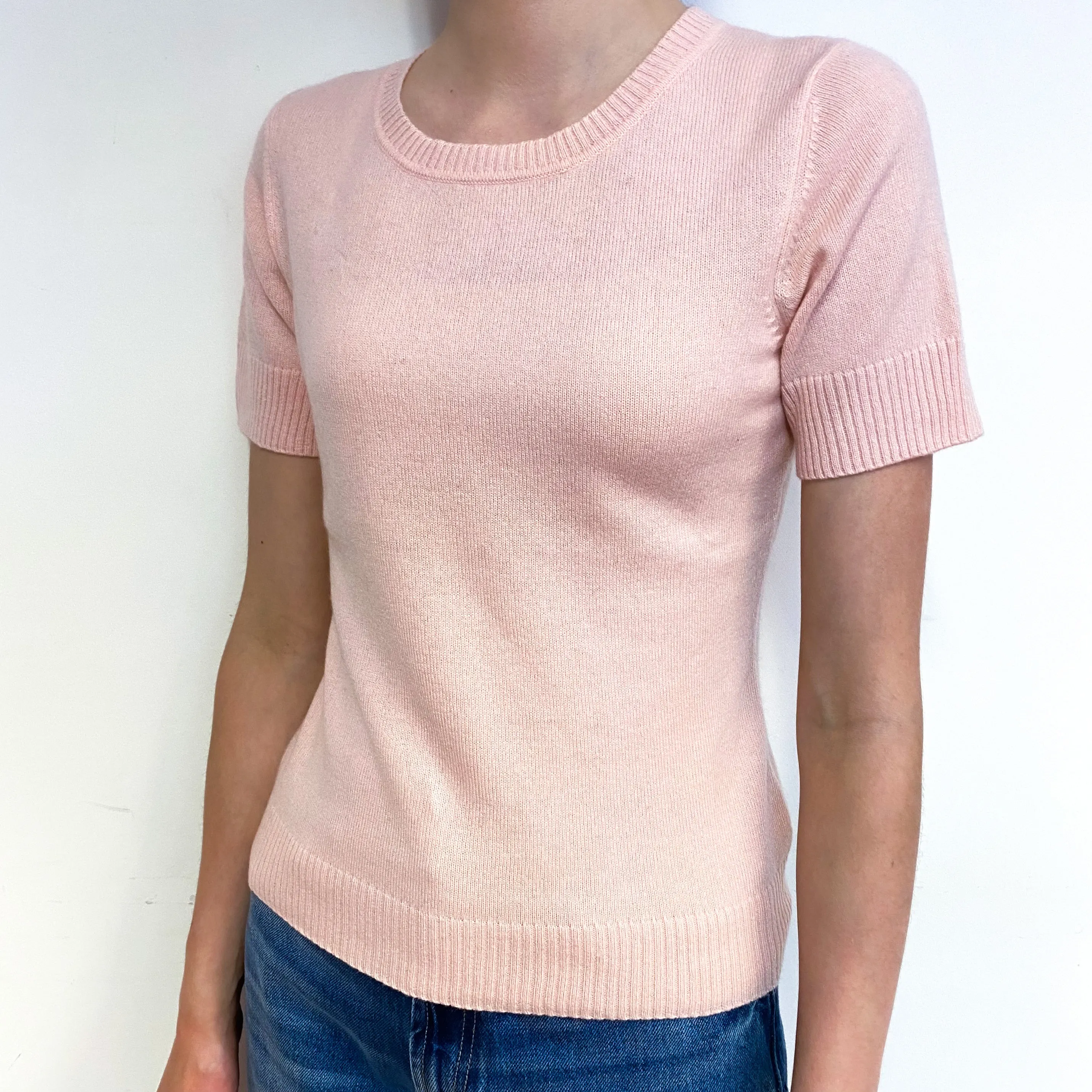 Shell Pink Cashmere Short Sleeve Jumper Extra Small