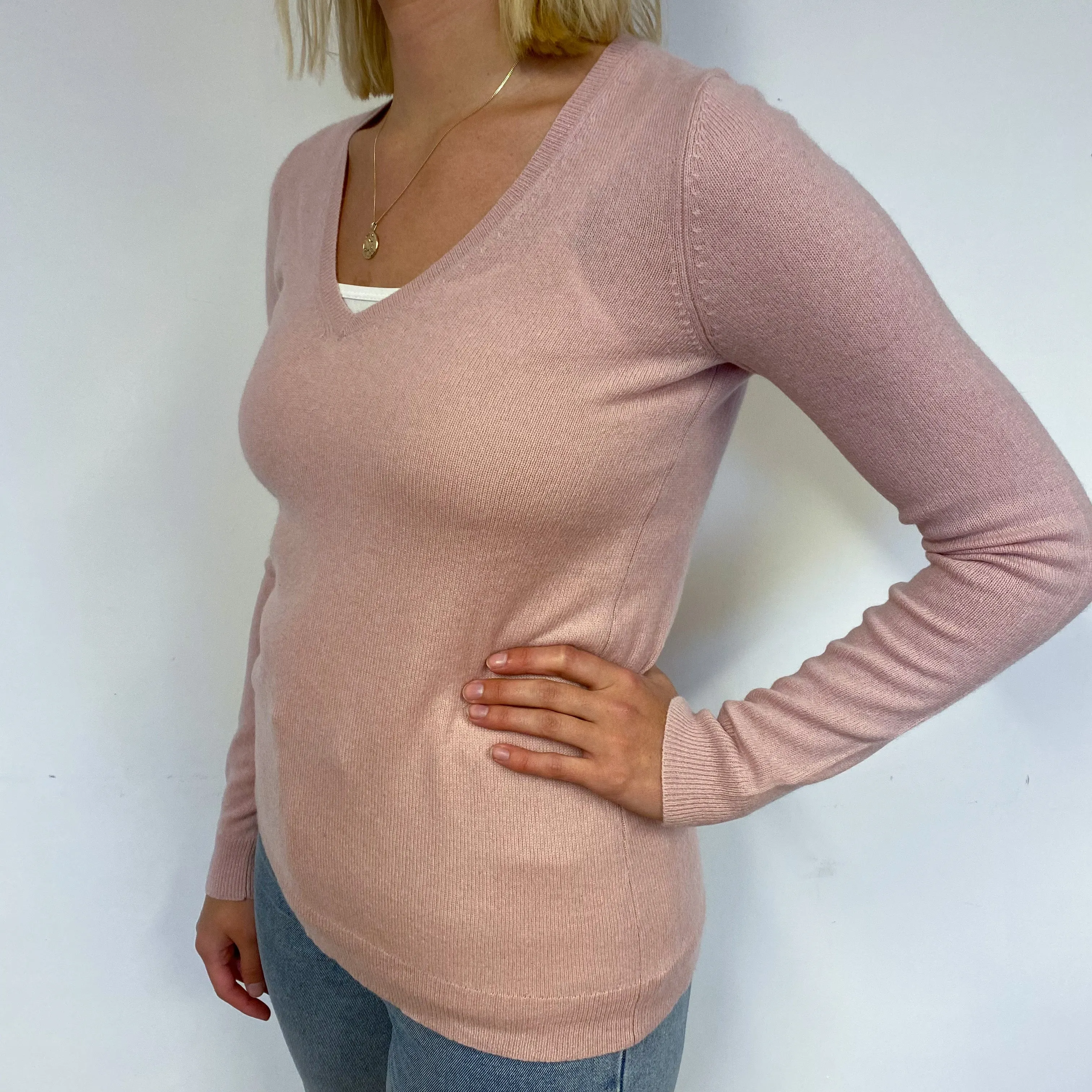 Shell Pink Cashmere V-Neck Jumper Small