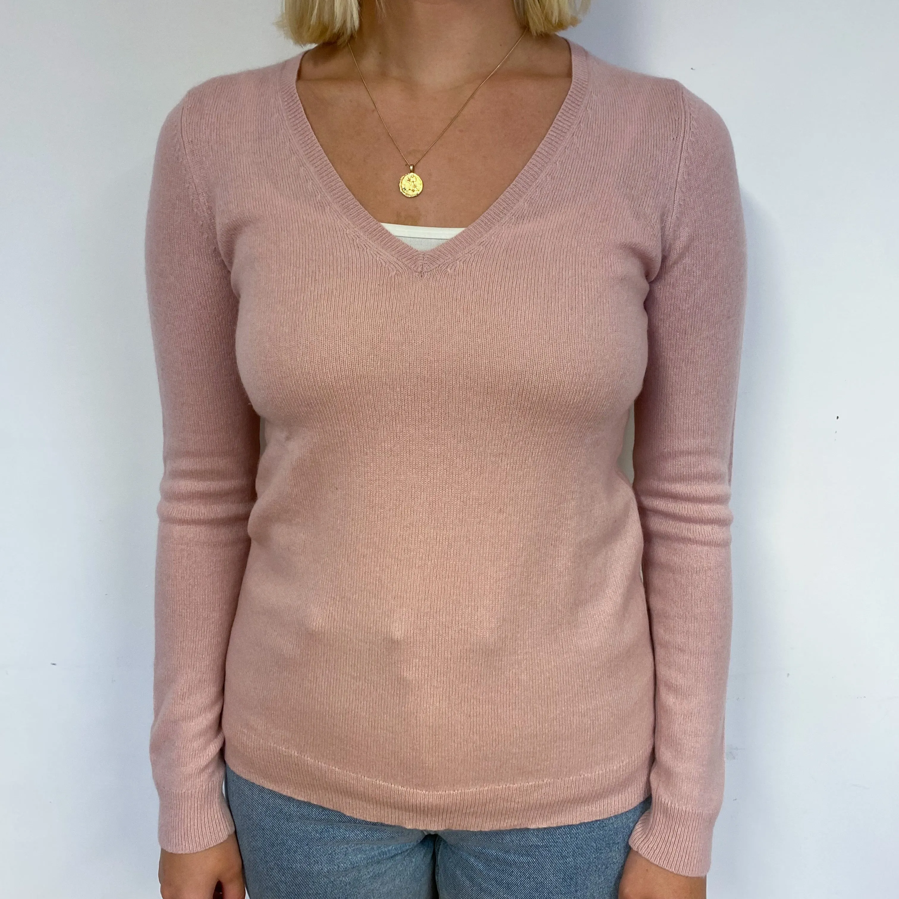 Shell Pink Cashmere V-Neck Jumper Small