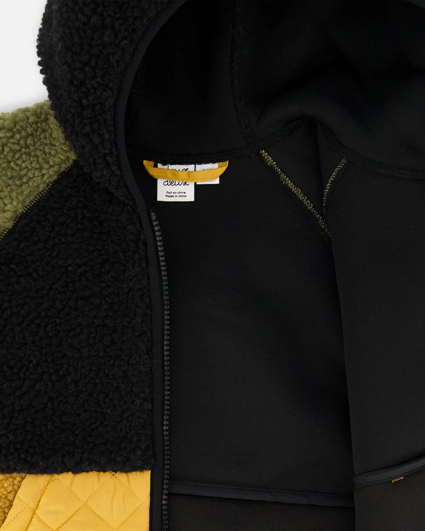 Sherpa Mid-Season Colorblock Jacket Black, Tan, And Olive Green