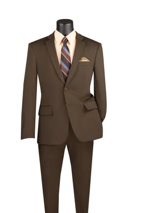 Slim Fit 2 Piece Suit Stretch Fabric Suit with Adjustable Waistband in Brown
